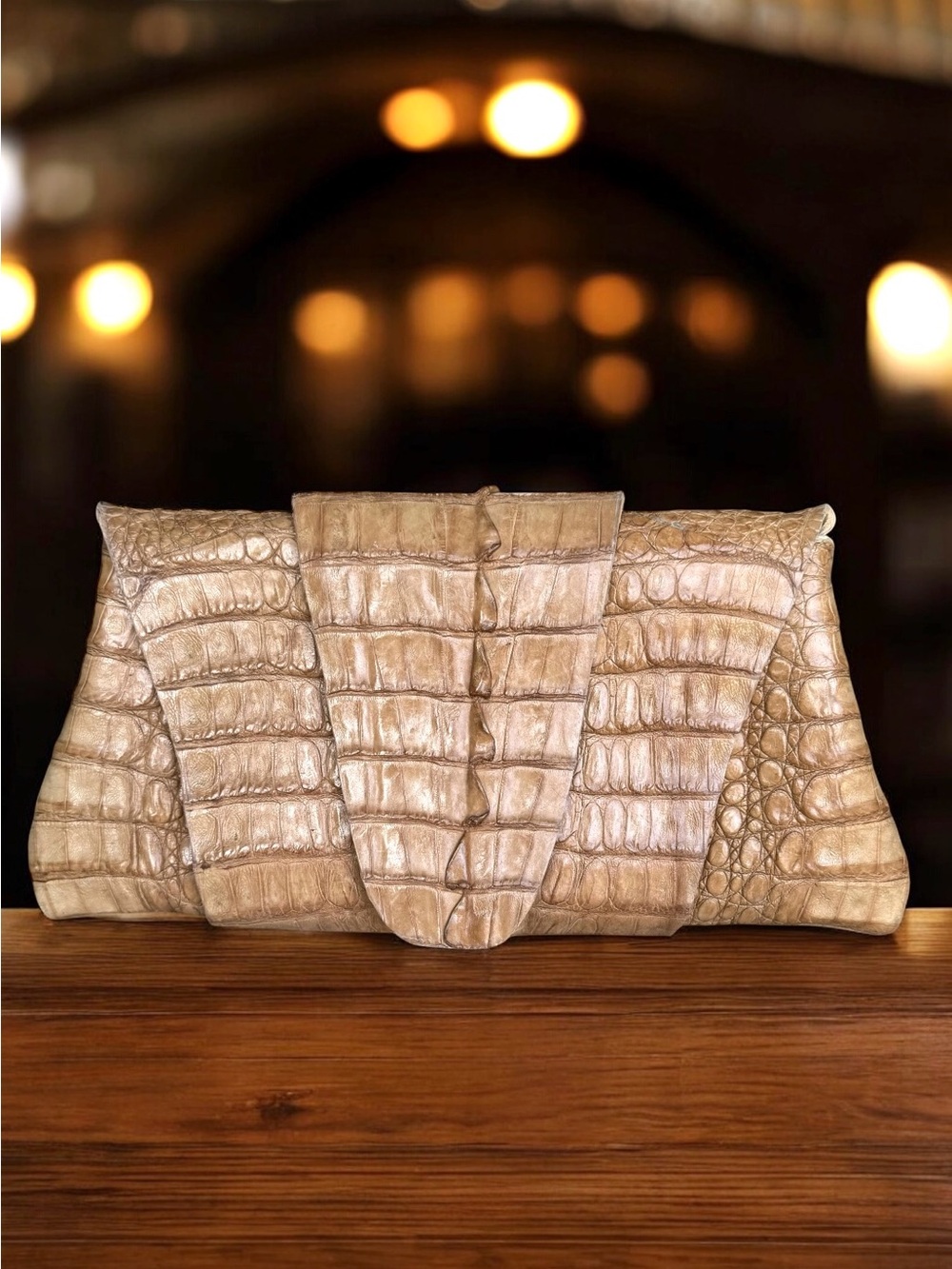 Juliette Jake Crocodile Tail Wrap Clutch Natural Cream